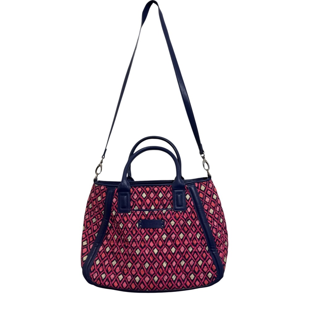 Vera Bradley Tote Bag Women Medium Pink Navy Geometric Quilted Preppy Crossbody